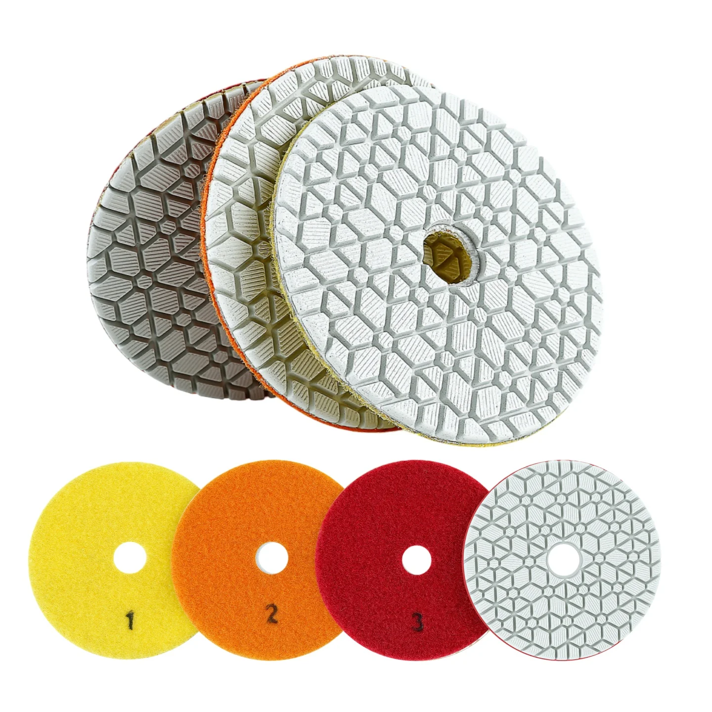 

3pcs 4 Inch 3 Step Diamond Polishing Pads for Granite Marble Concrete, Grit 1/2/3 Hook and Loop Stone Wet Polishing Pads