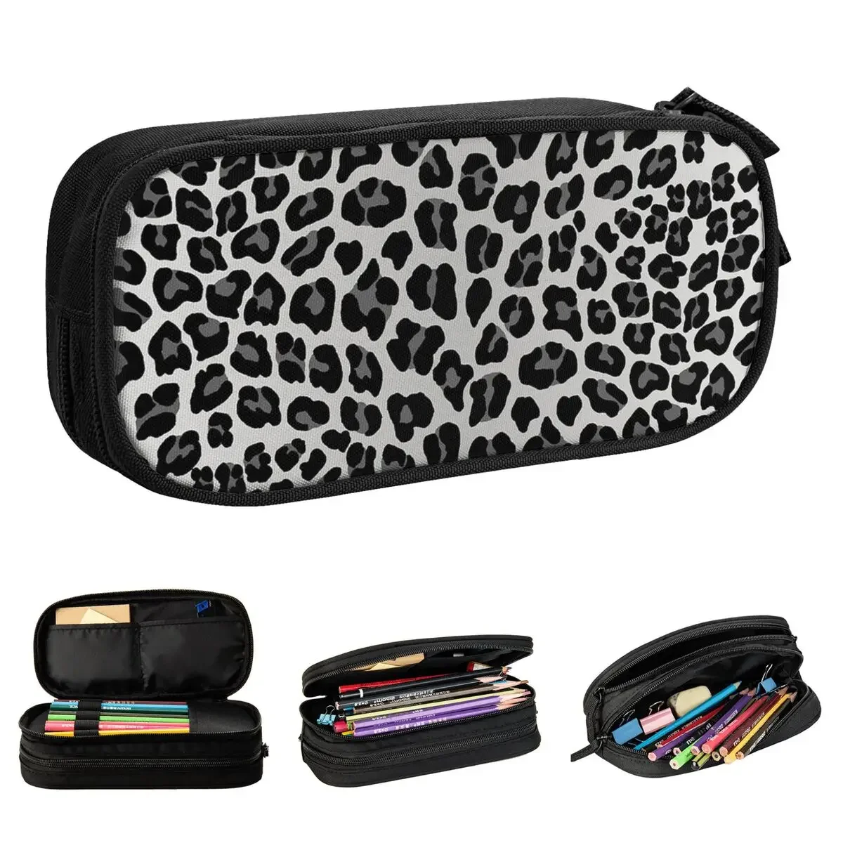 Classic Snow Leopard Print Pencil Case Animal Skin Pencilcases Pen Box Kids Big Capacity Bags Students School Gifts Stationery