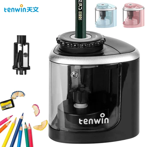 Tenwin-sacapuntas eléctrico automático seguro para estudiantes, afilador de hojas de acero helicoidal para artistas, niños y adultos, lápices de colores