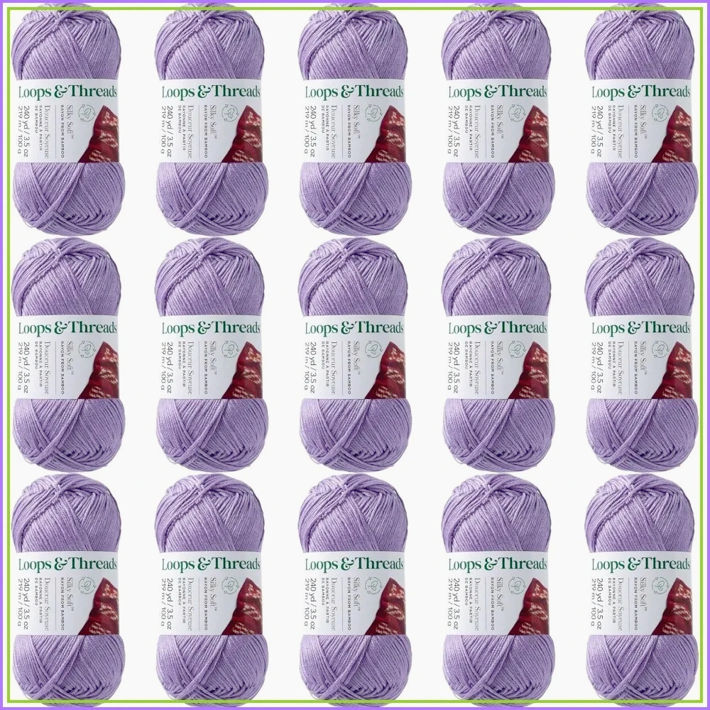 Loops & Threads Soft Violet Silky Yarn – Light Weight for Knitting, Crochet, Weaving, Crafts, 15 Pack