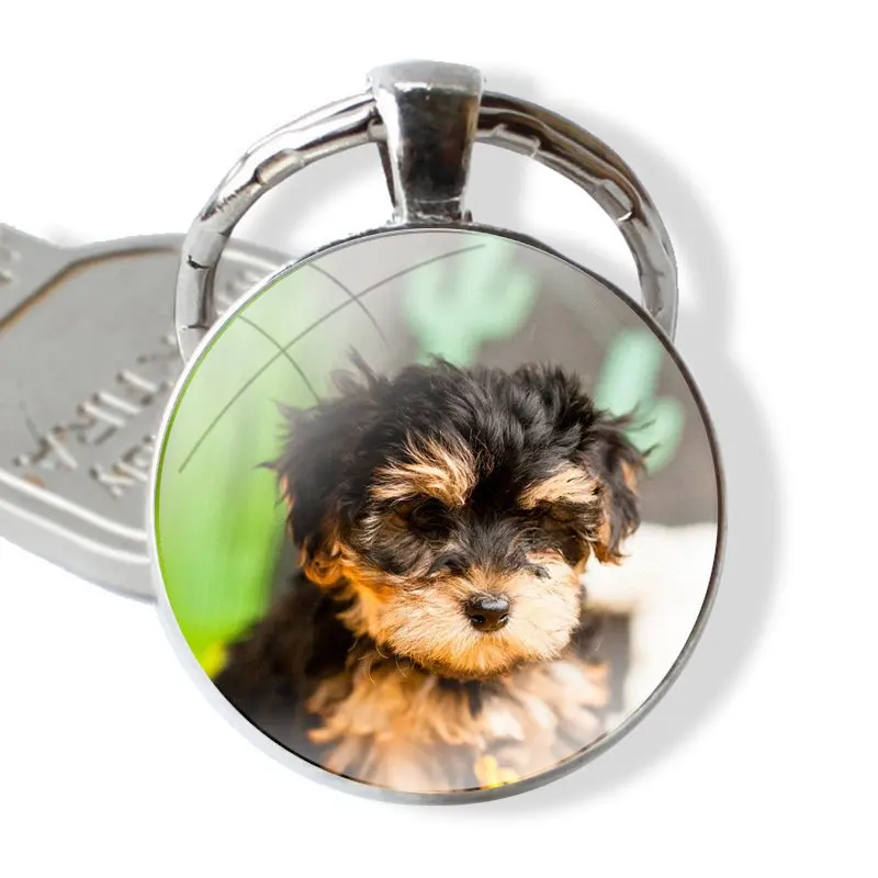 Keychain Handmade Glass Cabochon Key Ring Holder Pendant Key Chains yorkshire terrier dog puppy