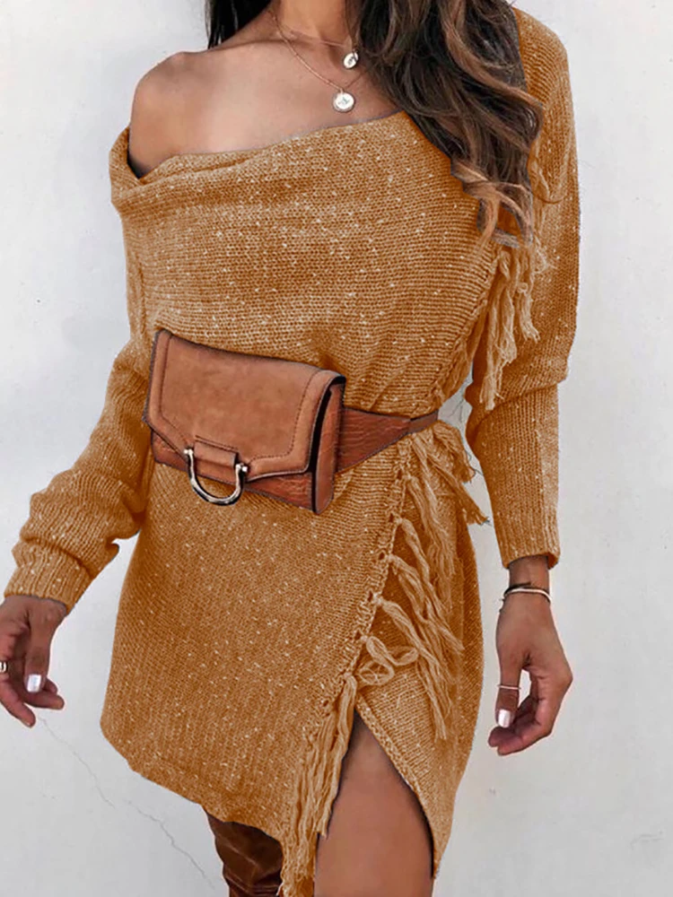 

Women Long Sleeve Tassel Patchwork Pullover Autumn Winter Fashion Simple Solid Top Casual Holiday Chic Ladies Sweater Streetwear
