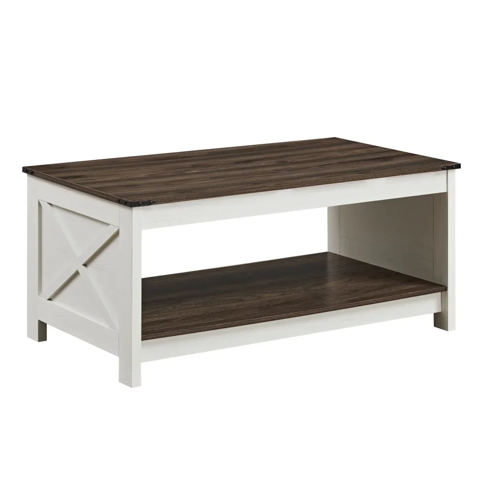 

Farmhouse Coffee Table with Storage Space, Rural Wooden Cocktail Table, Rectangular Coffee Table, Suitable for Living Room