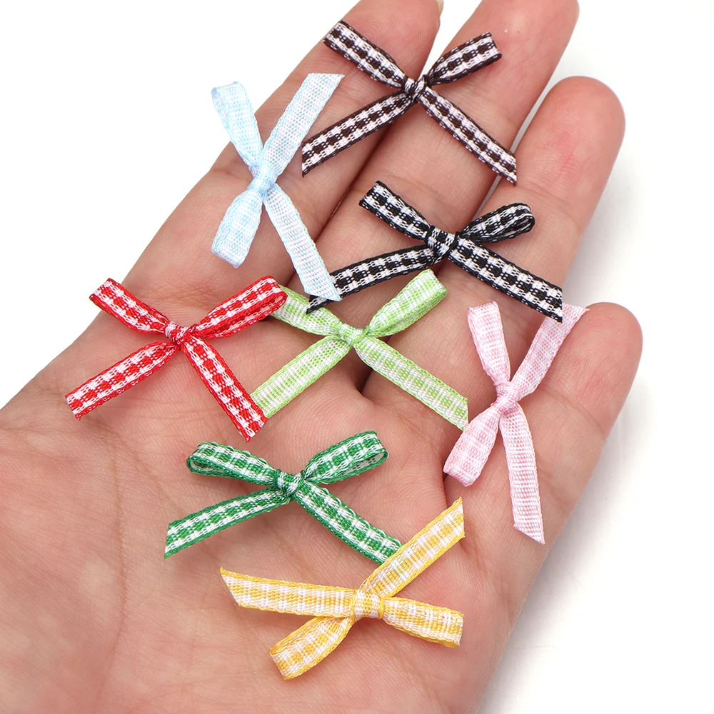 30 Stück 2x3cm handgemachte karierte Satinschleifen, bunte kleine Schleifen für DIY-Haarspangen, Näharbeiten, Kleidung, Geschenkverpackung, Partydekoration – Detail 3