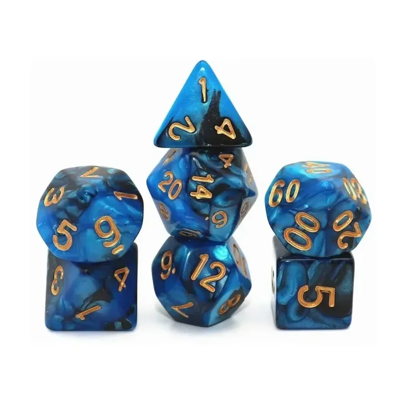 7PCS 1 Set Blue Black DND Dice Set D4 D6 D8 D10 D12 D20 Multifaceted Dice Are Used For TRPG Dragon Dungeon Board Game