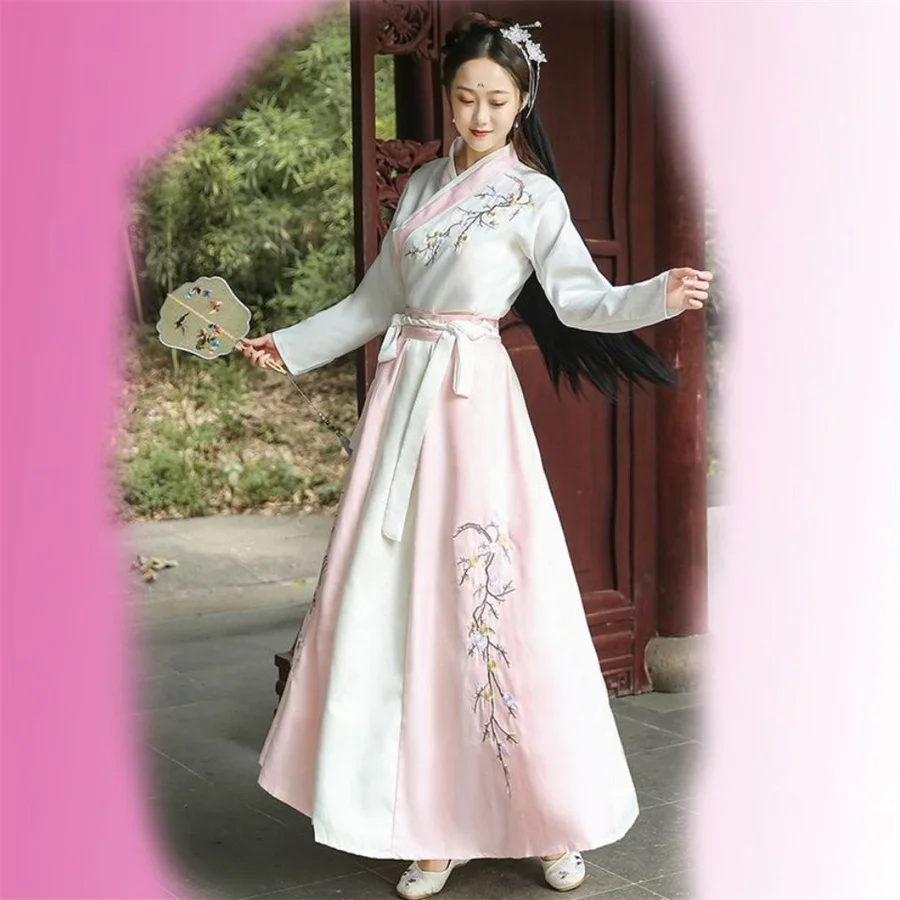 Hanfu Chinese Hanbok Female Costume Adult Student Ming Made Improved Waist-length Sarong Daily Collar Sets Dress Up Party