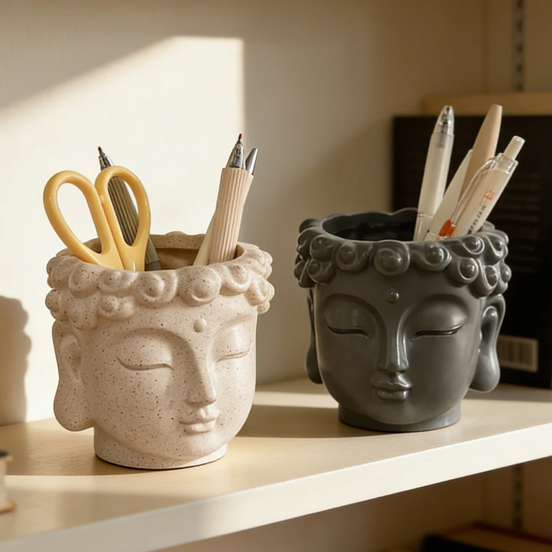 Creative Buddha Statue Pen Holder Home Storage Ornament Office Desktop Decoration Sculpture Commemorative Gift
