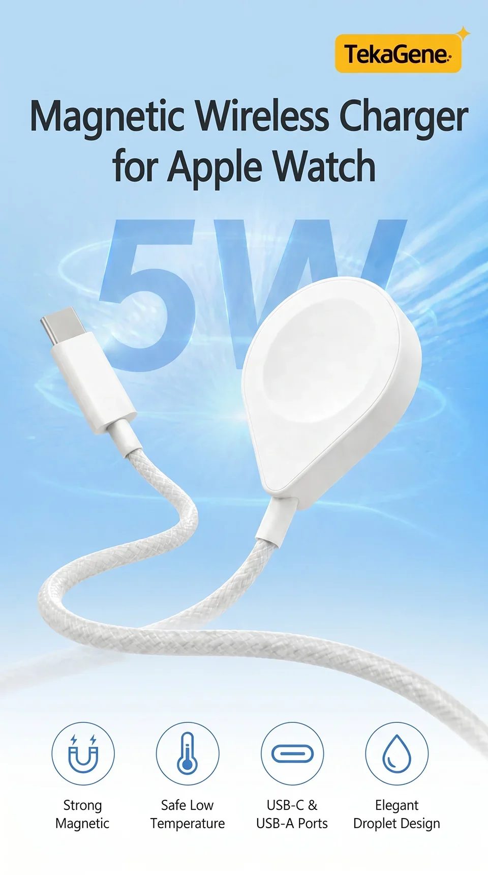 Für Apple Watch Ladegerät USB Typ C Magnetisches Kabelloses Schnell-Ladekabel für iWatch Serie 11 10 9 8 7 6 5 4 3 2 1 Ultra Edition – Detail 1