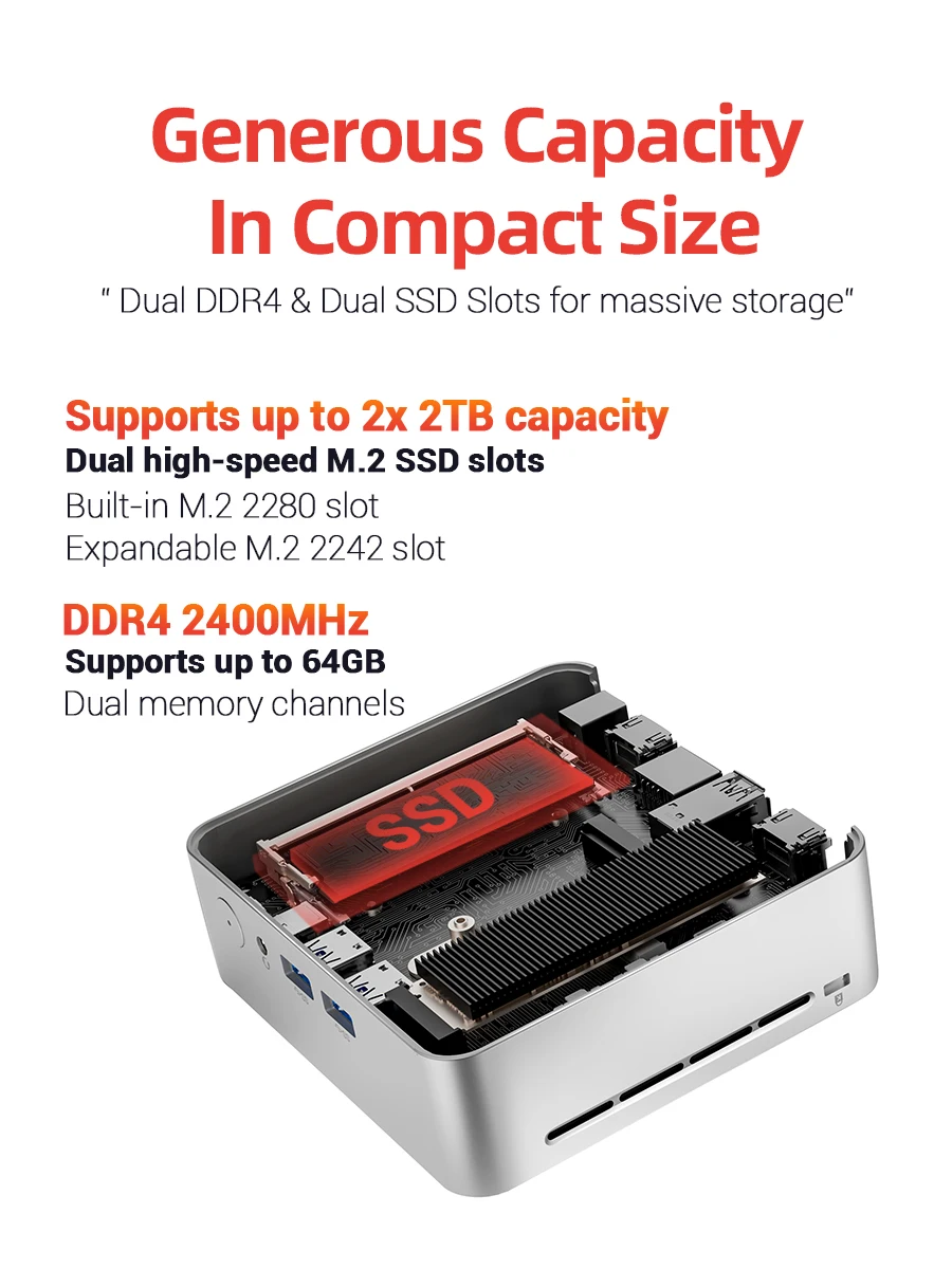 FIREBAT R2 كمبيوتر صغير AMD Ryzen 5 3500U (Beats N150/N97) 16GB RAM 512GB SSD أجهزة كمبيوتر مكتبية صغيرة WIFI6 BT5.2 شاشة مزدوجة 4k #5