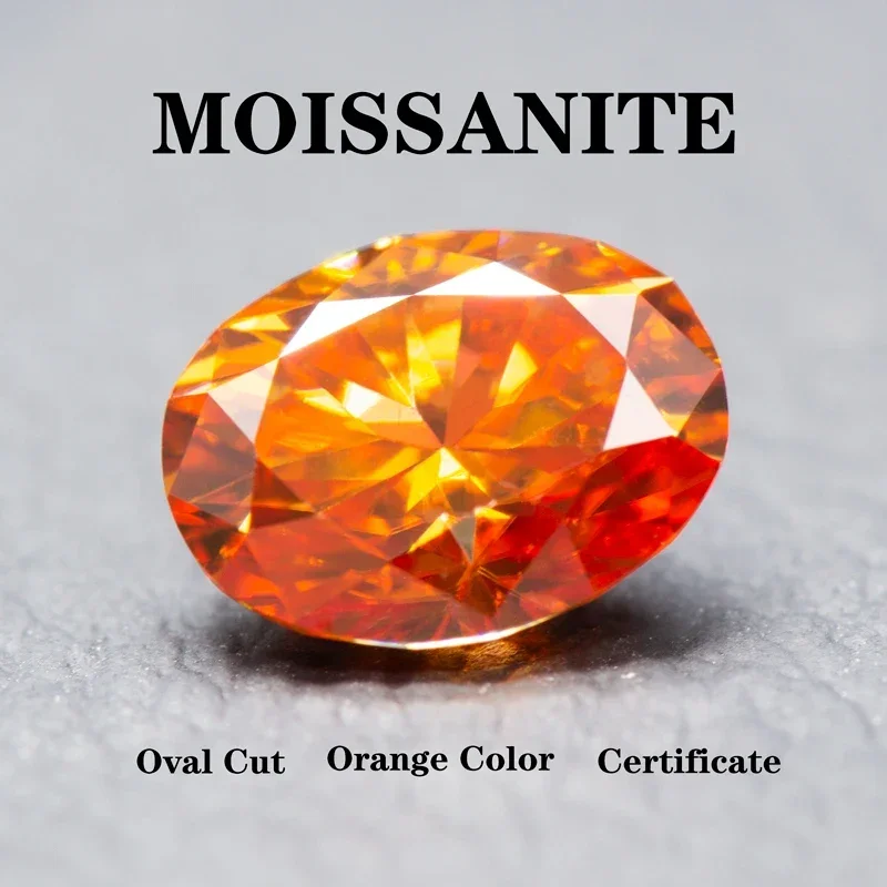 Moissanite Stone Oval Cut orange Color Extremely Shiny Quality DIY Charms Ring Necklace Earrings Main Materials with Report