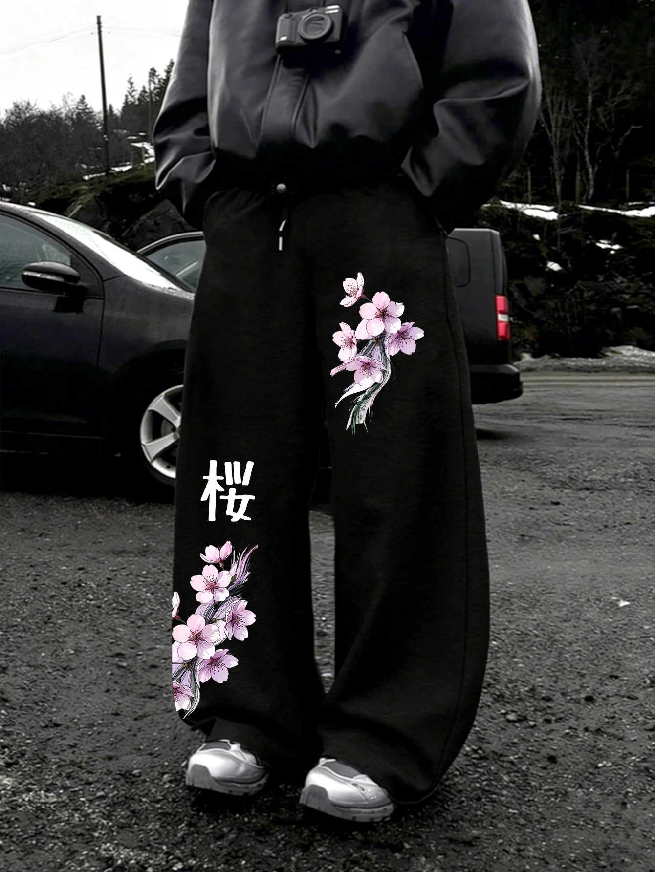 Unisex Pink Flower Art Graphic 3D Print Quick Dry Trousers Elastic Waist Wide Leg Pants Y2K Aesthetic Trend Street Long Pants