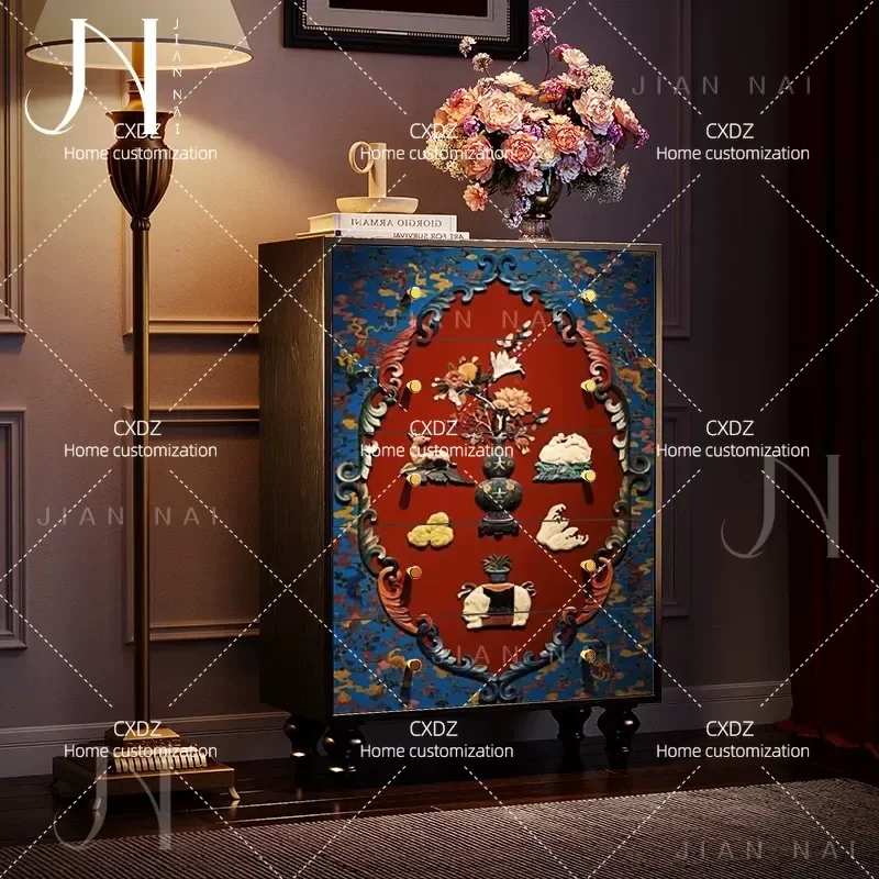 Solid wood locker painted treasure inlaid five buckets and six buckets cabinet living room next to sofa drawer type bedside
