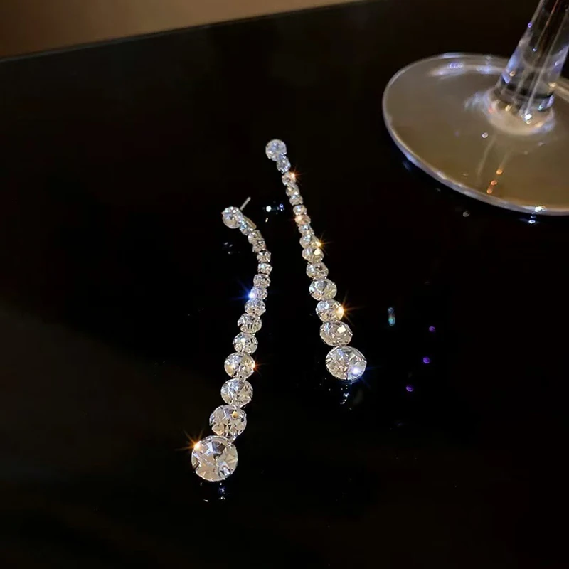 Temperament Luxury Sparkly Zircon Long Tassel Dangle Earrings For Women Korean Bride Wedding Engagement Jewelry Accessories