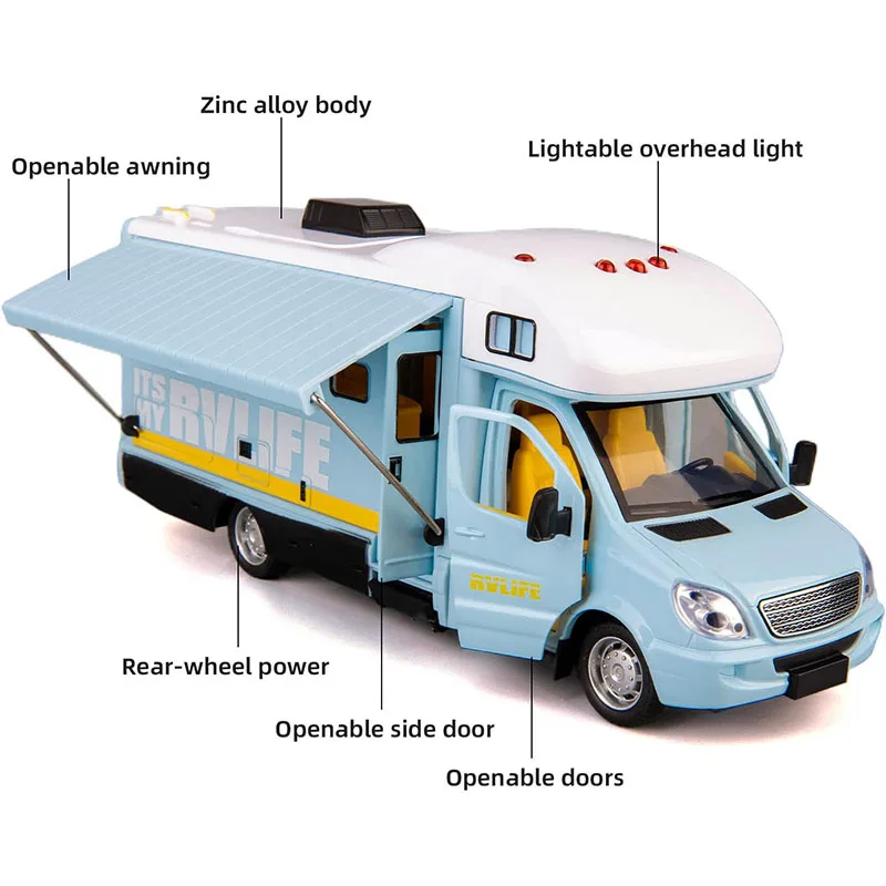 Toy Camper RV Wohnmobil Spielzeug für Jungen Mädchen Diecast Metall Fahrzeug Rollenspiel Zurückziehen Modellauto