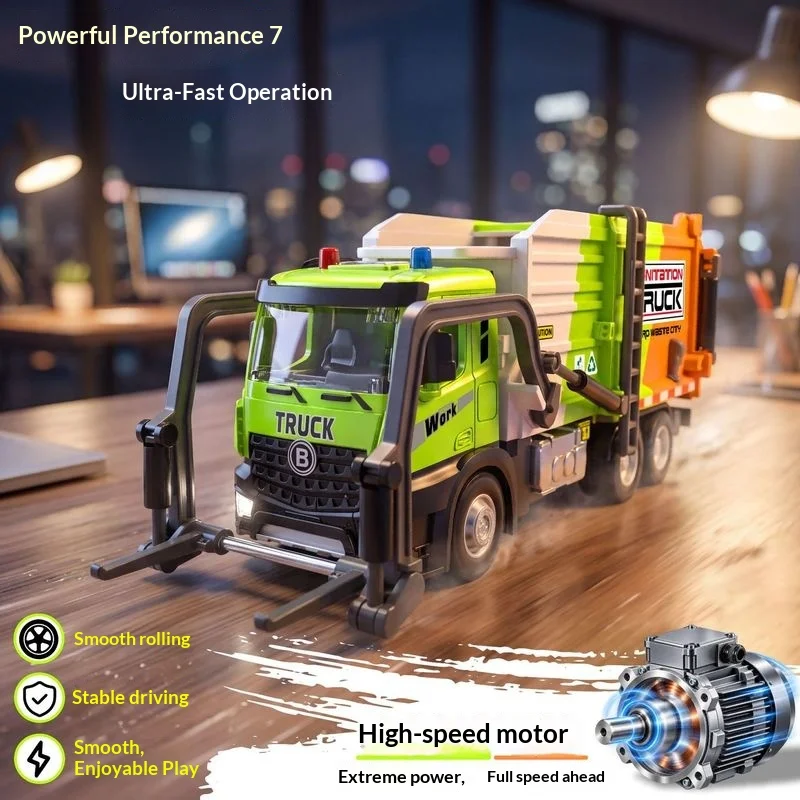 Remote Control 1 64 Scale Alloy Sanitation Garbage Truck Model Electric Simulated Engineering Vehicle Hobby Collection Toy
