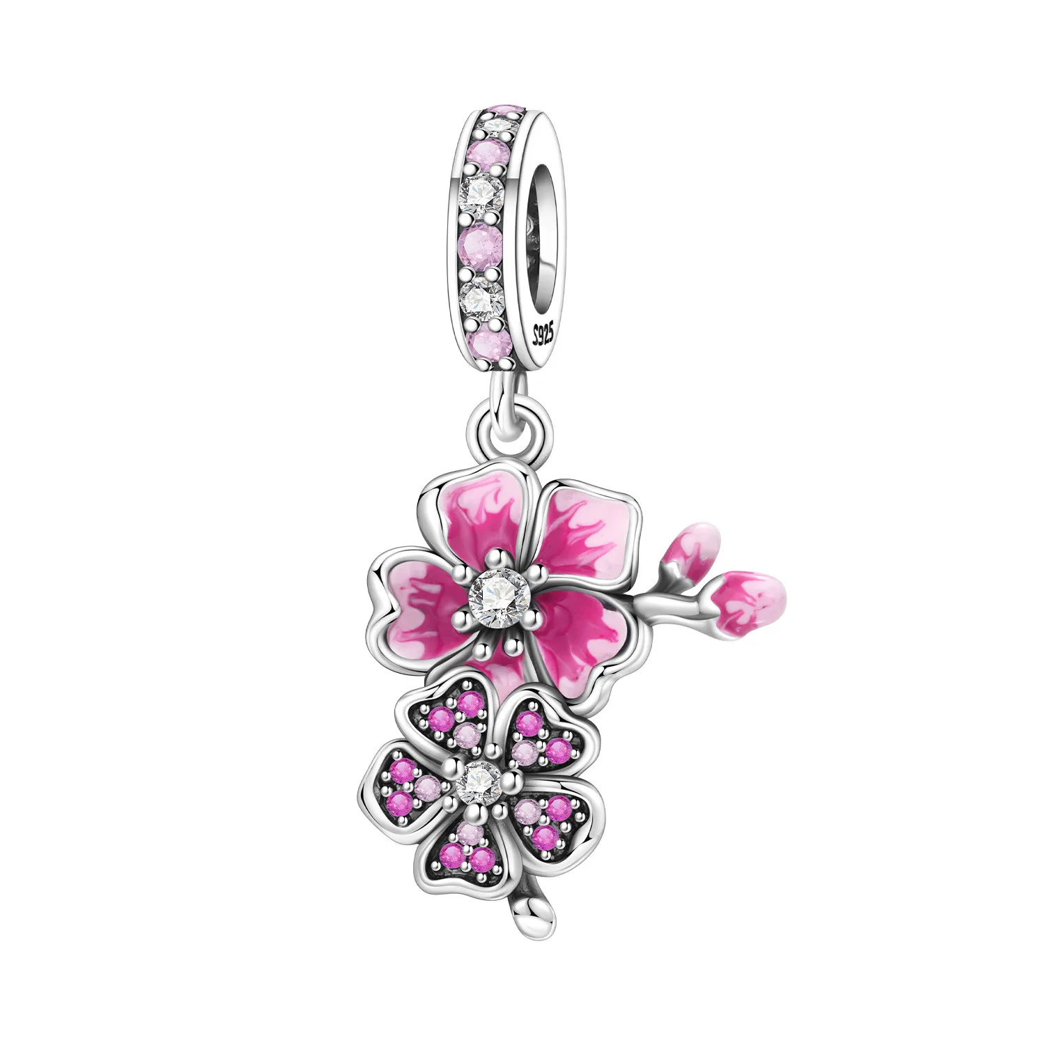 925 Sterling Silver Flowers Plant Elements Blooming Iris Pendant Charms