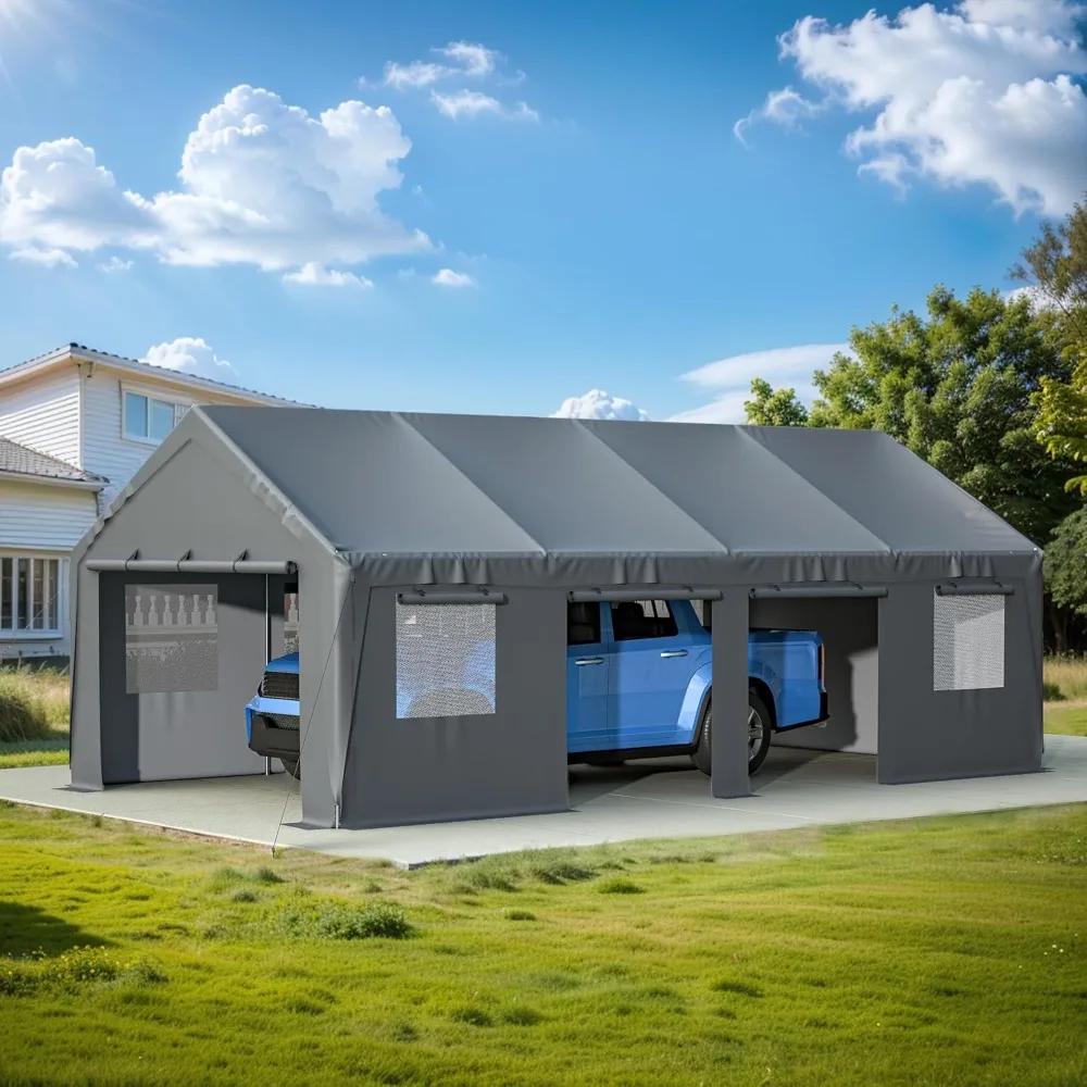 

Carport 25x13ft Heavy Duty Canopy Storage Shed,Extra Large Portable Garage with 4 Roll-up Doors & 4 Windows and All-Season Tarp