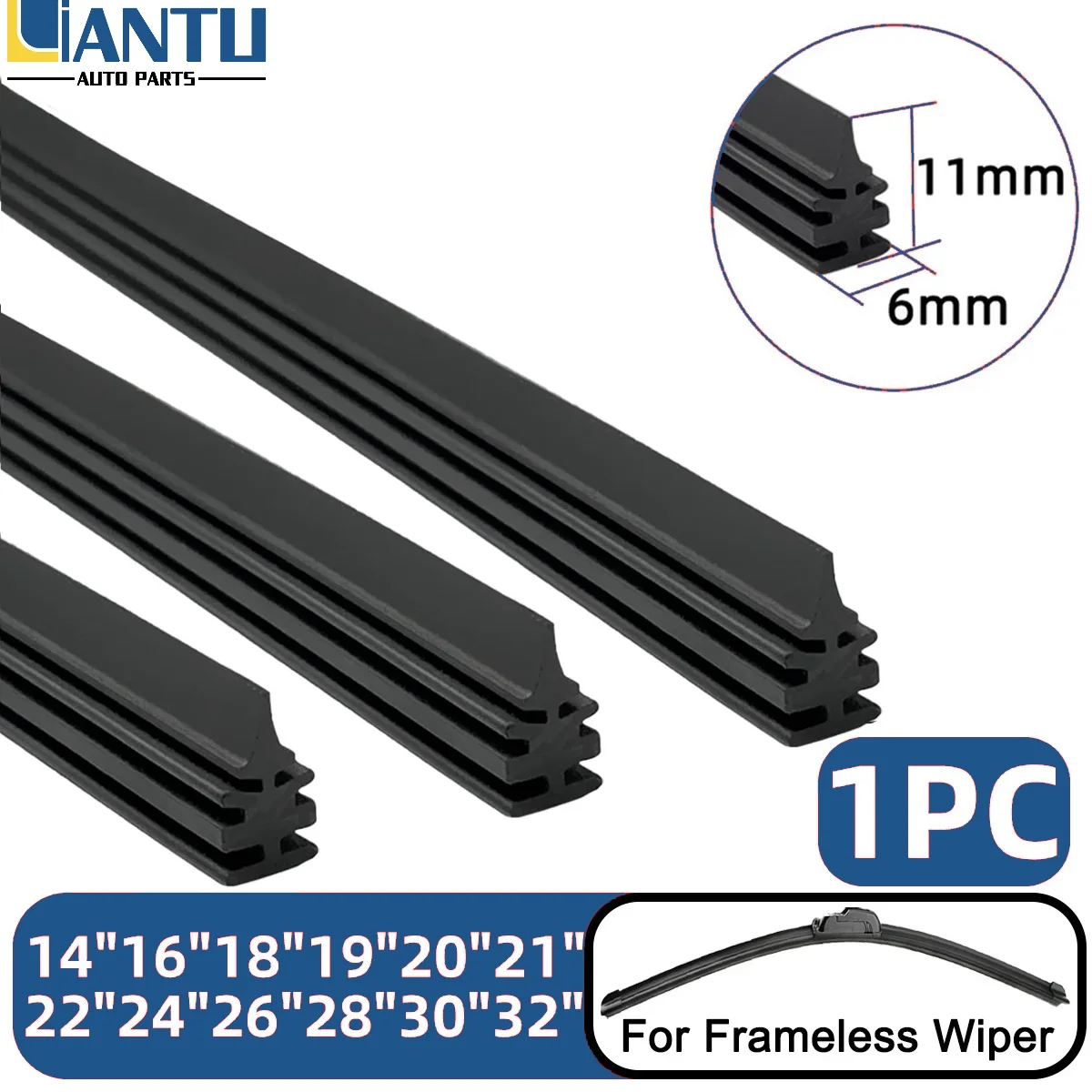 General Premium Grade Automotive Soft Rubber Strip Replacement Fits 6mm Frameless Wiper Blades 14" to 32" Car Accessories