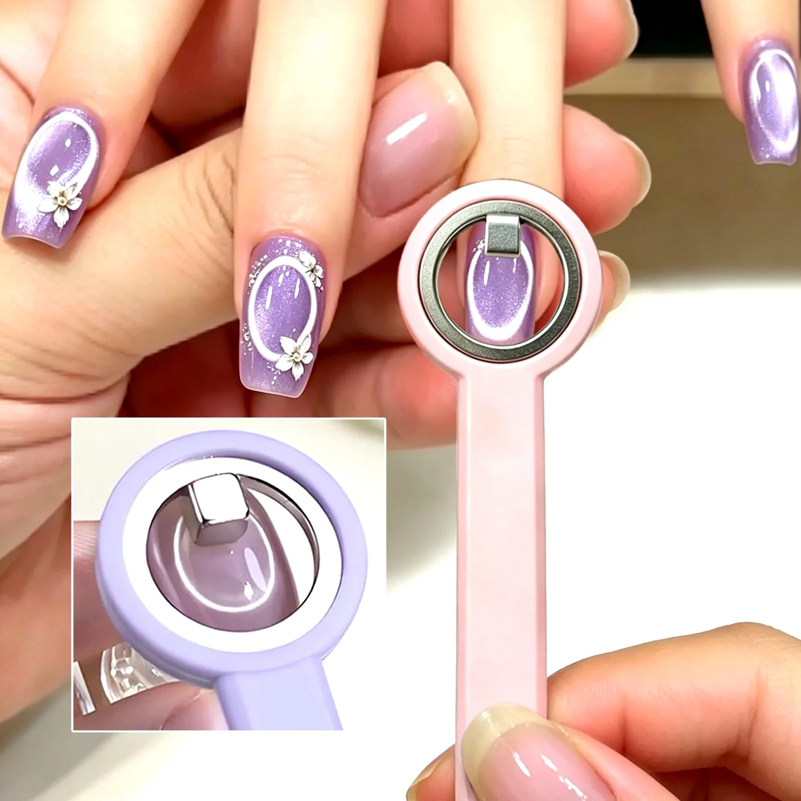 

Halo Cat Eye Nail Magnet Ring Magnetic Tool with Handle for Cat Eye Gel Polish DIY Nail Art Manicure Tools