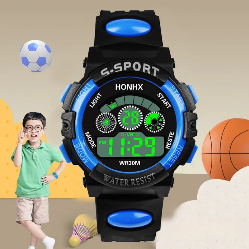 Mode Kinderen Elektronisch Horloge voor Jongens Meisjes Lichtgevende Wijzerplaat Sport Horloges voor Kinderen Waterdichte Multifunctionele Digitale Horloges