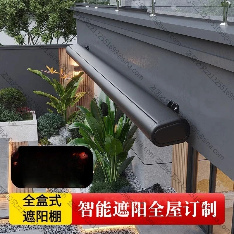 Suitable for Electric Remote Control Foldable Retractable Awning, Courtyard Eaves Household Full Box Outdoor Canopy