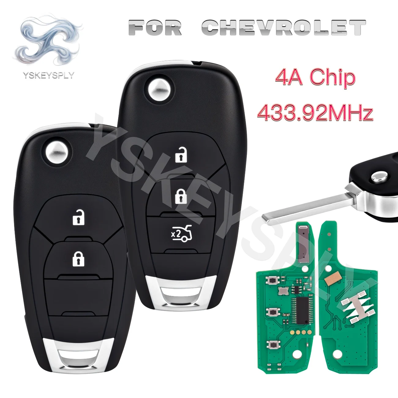 

For Chevrolet Cruze Cavalier Trax Sonic Spark Onix RS Flip Remote Key Fob 433.92 FSK 4A Chip 2/3-Button Aftermarket
