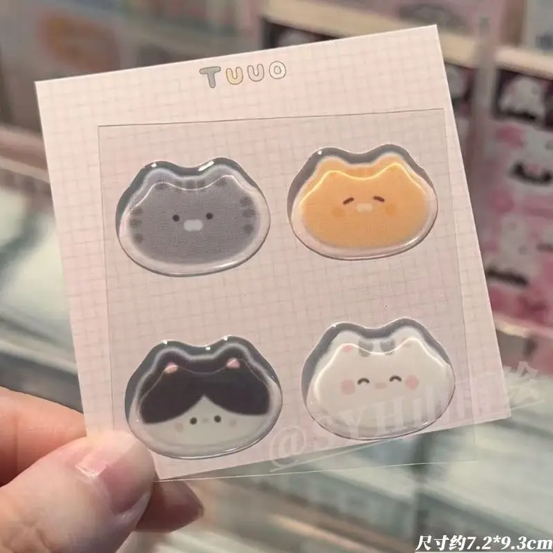 Kawaii Cartoon Cat Jelly Relief Stickers, DIY Decorative Stickers for Student School Supplies Camera Phone Computer Accessories