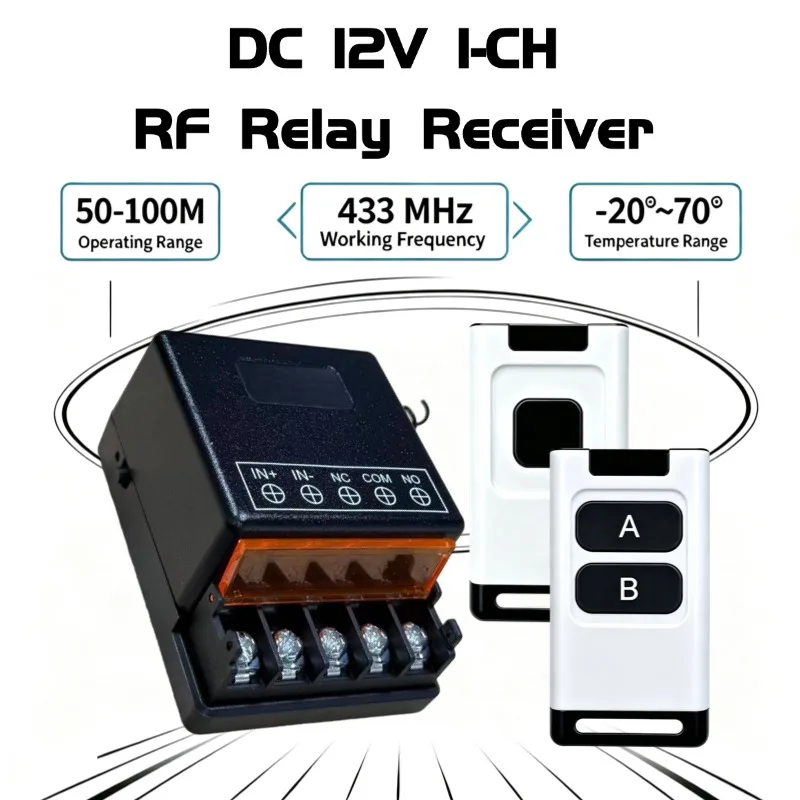 433Mhz Remote Control Switch DC 12V 10A Hign Power Remote Control Transmitter for Door Water Pump Motor LED/Electric Applianc