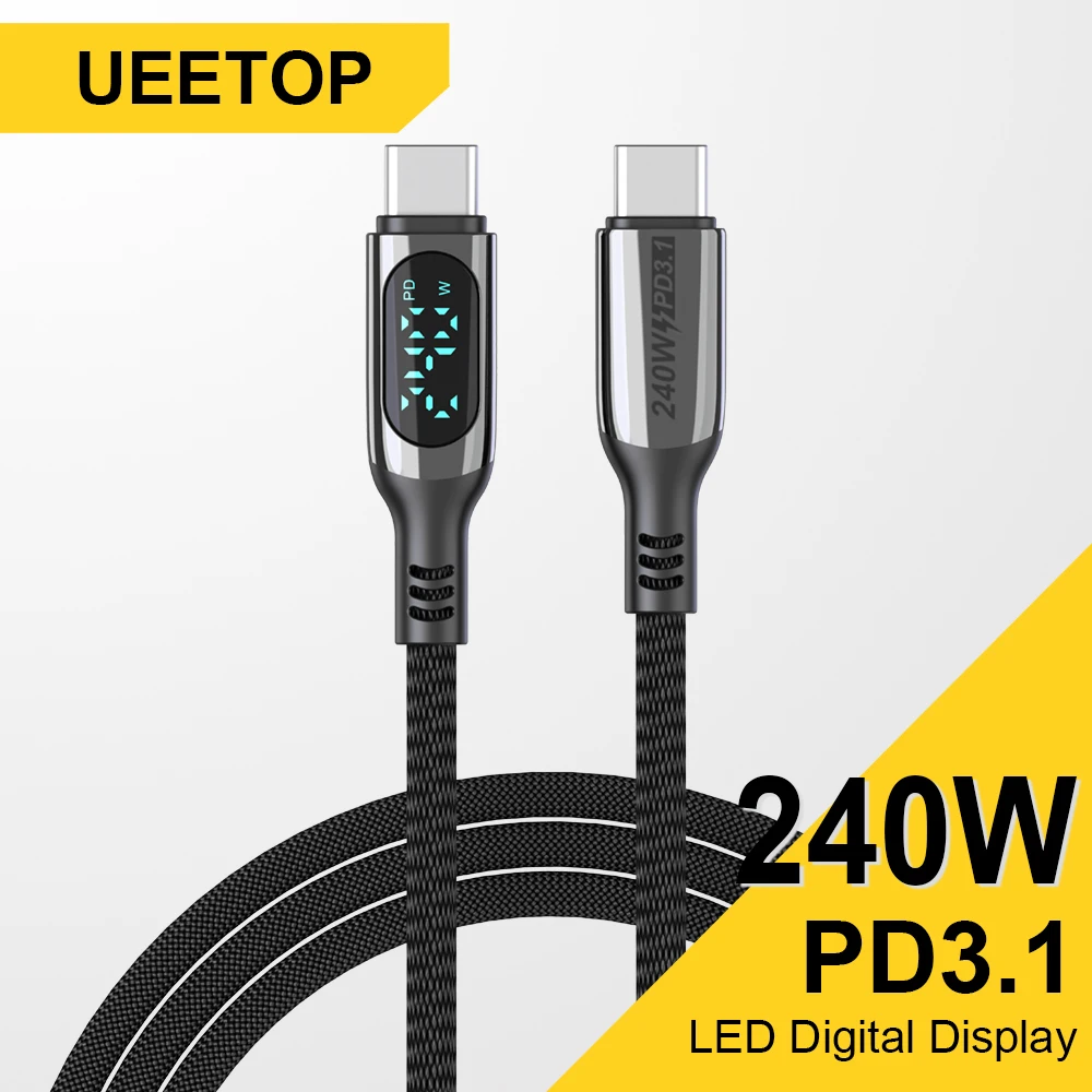 Ueetop 240W USB C to USB C Cable Fast Charging USB Type C Cable with LED Display for Galaxy S23/S22 MacBook Pro/Air iPhone 15