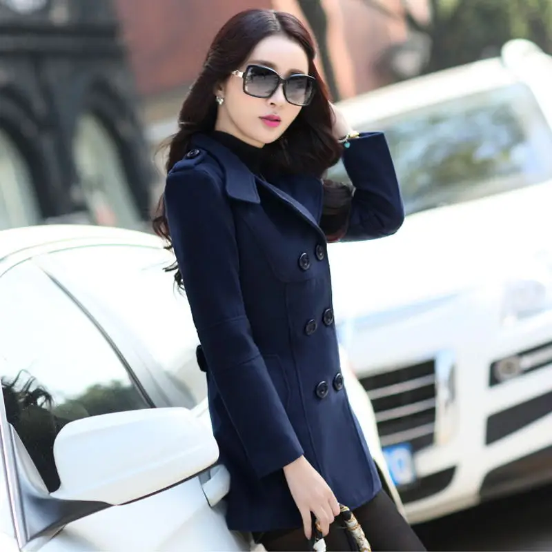 Autumn Winter Women Double Breasted Woolen Coat Solid Color Lapel Slim Fit Short Ladies Wool Jacket S-3XL