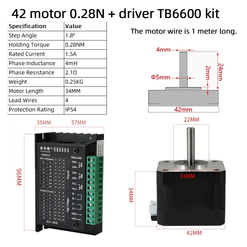 High-Torque Servo Motor Kit 42-Step 0.28N TB6600 Two-Phase Driver 4A for DIY Robot Toy Parts And Components