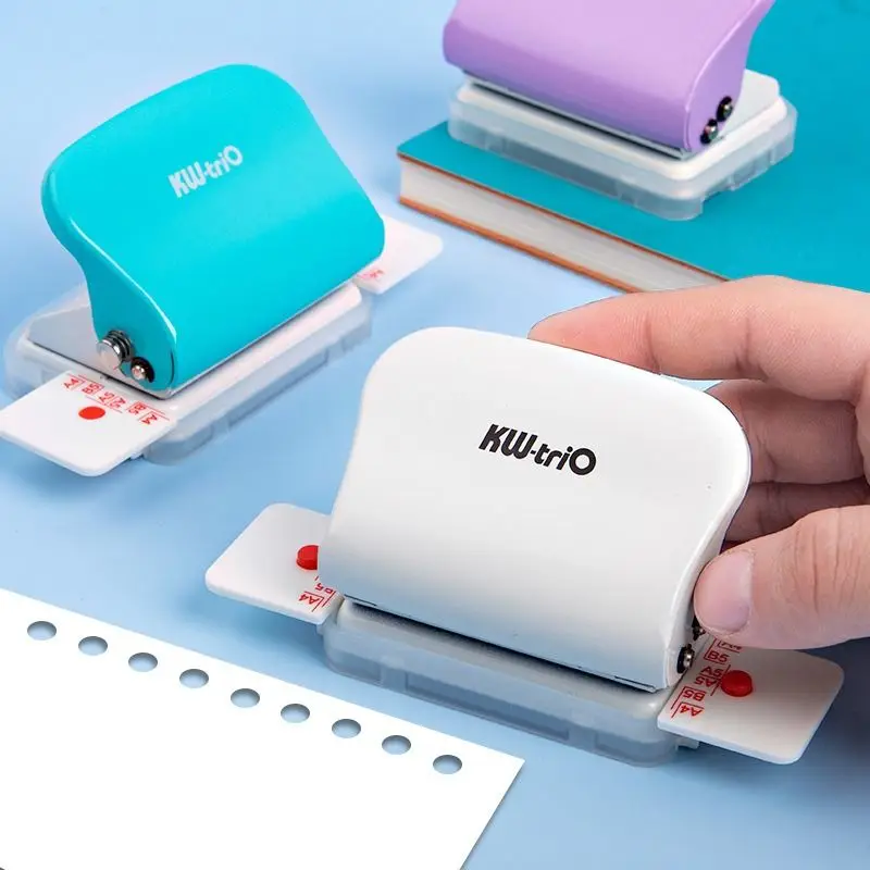 KW-TRIO Multi-Color Punching Tool Metal Lacquered Body Loose-Leaf Punching Tool Multi-Functional Study Organizer Punching Tool