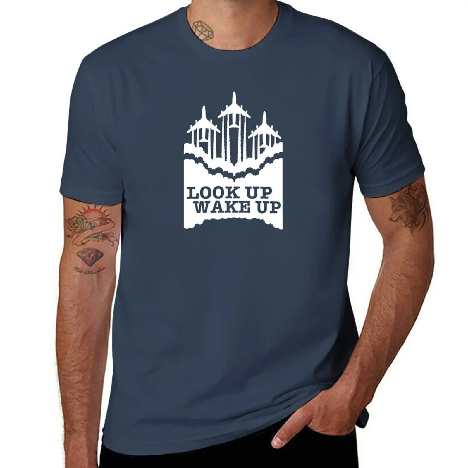 (WHITE) up planes up Look clouds wake chemtrails T-Shirt Sporty Breathable Short Sleeve T-Shirt