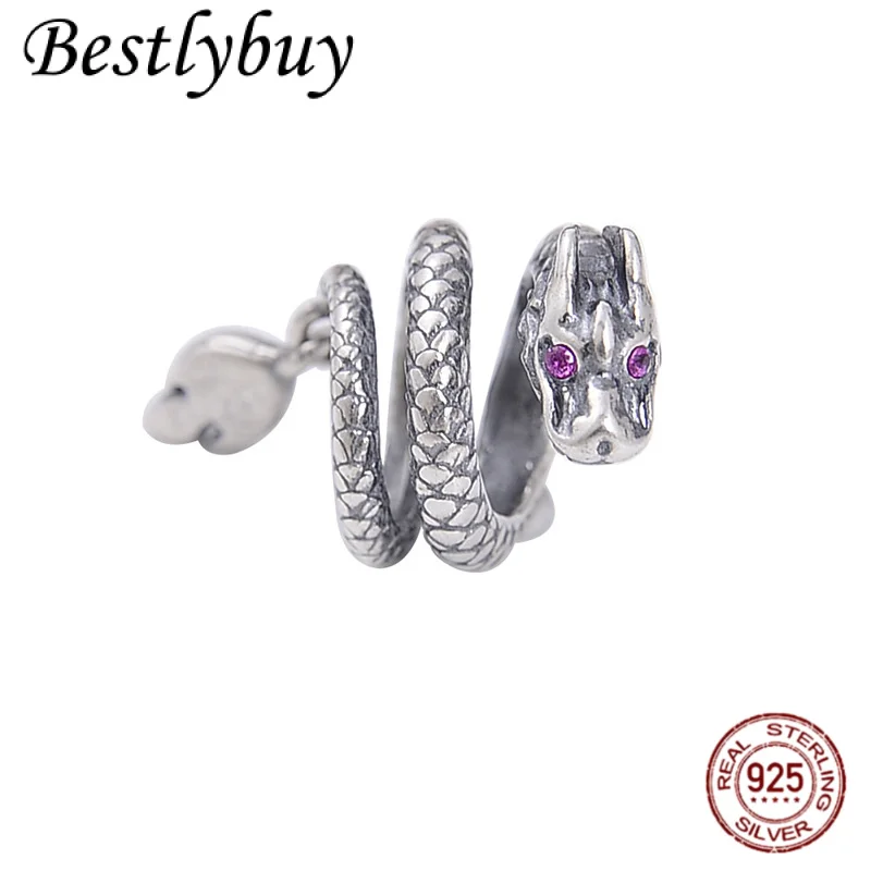 

Новое кольцо из чистого серебра S925 счастливым драконом, подвеска из бисера, европейские ювелирные изделия, аксессуары «сделай сам»