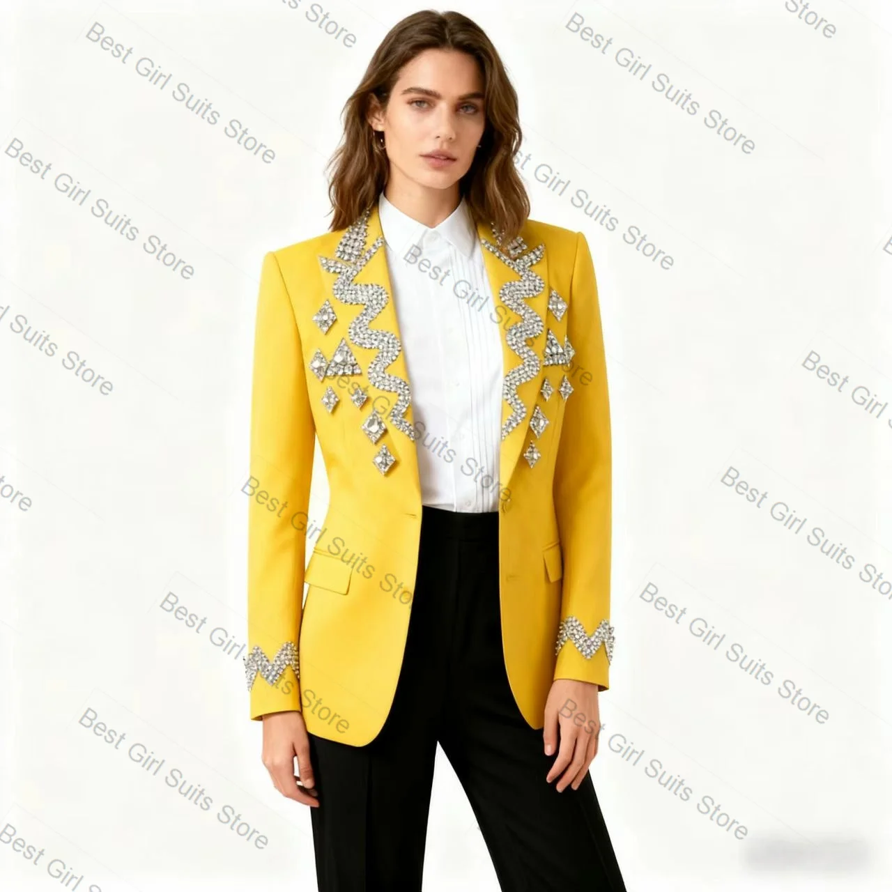 ชุดสูทผู้หญิงสีดำ 2 ชิ้น เสื้อเบลเซอร์+กางเกงขายาว ผ้าฝ้าย ชุดทำงานสุภาพสตรี แจ็คเก็ตสั่งตัดได้ สำหรับงานพรอม งานแต่งงาน