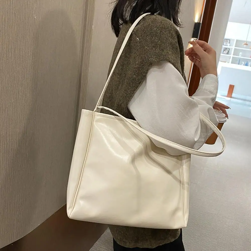 Female Big Soft Leather Satchel Bag Classic Solid Color Capacity Fashion Shoulder Tote Simple Shopper Casual Single Shoulder Bag