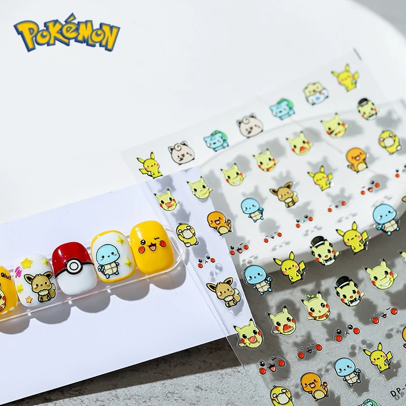 Pokemon Nail Stickers Pikachu Anime Cartoon Kawaii New Craft Thin Tough Manicure Stickers Transparent Back Glue Nail Stickers