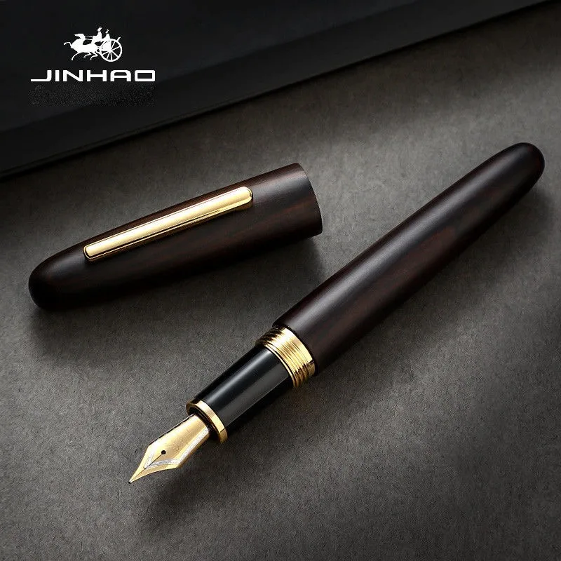 jinhao luxury wood fountain pen canetas de tinta black ebony fude bending material escolar e de escritorio papelaria ef f m nib 9056 pk 9019 01