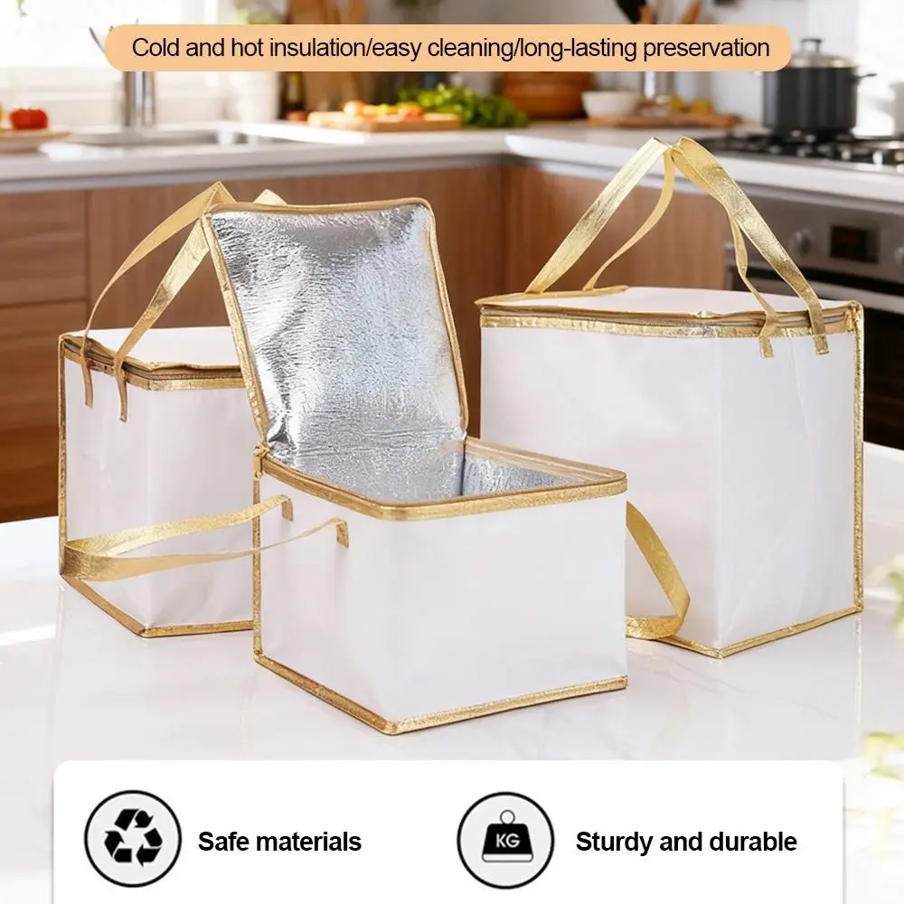 Reusable Aluminum Foil Tote Bag Zipper White Thermal Pizza Insulated Bag Thermal Cake Carrying Bags