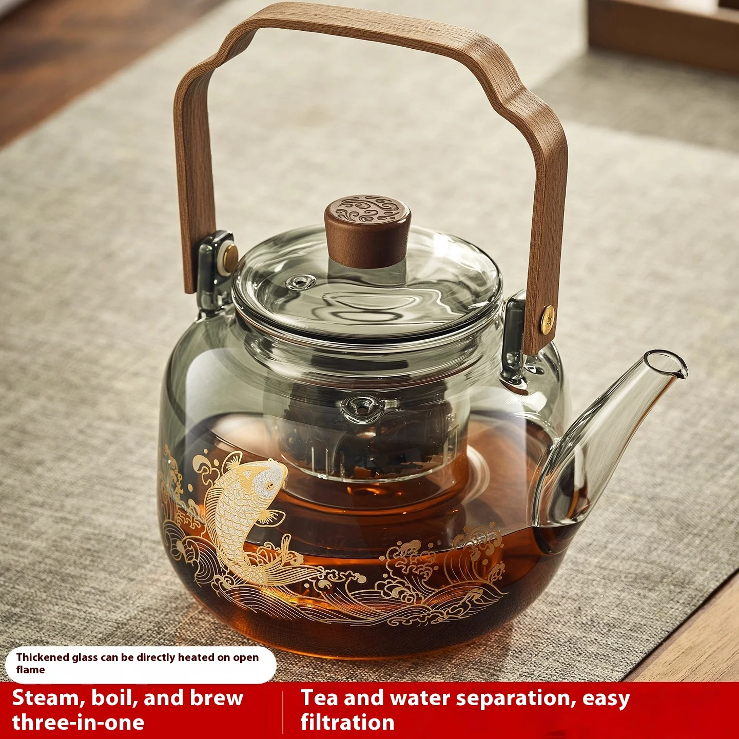 

Gianxi Tea pot Thick Glass Open Flame Steaming Tea pot Tea Separation Teapot High Temperature Resistant Tea Pot