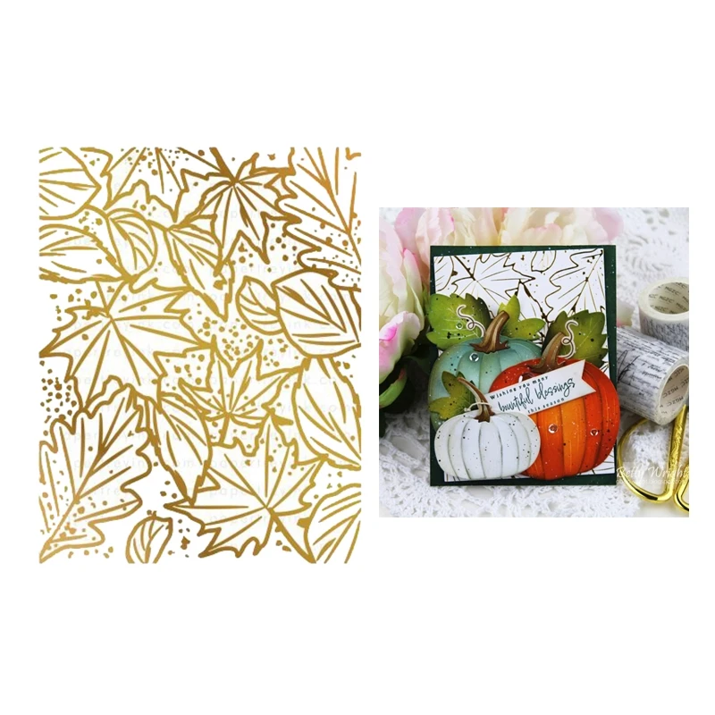 2022 New Arrival Autumn Season Fallen Leaves Hot Foil Plate Scrapbooking for Paper Making Frames Card Craft no Dies Stamp