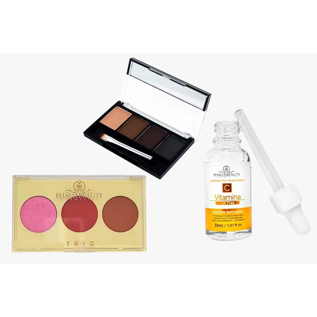 Trio Eyebrow Ruby Rose + Trio Contouring Trio Blush and Illuminator PhalleBeauty + Vitamin C Serum PhalleBeauty