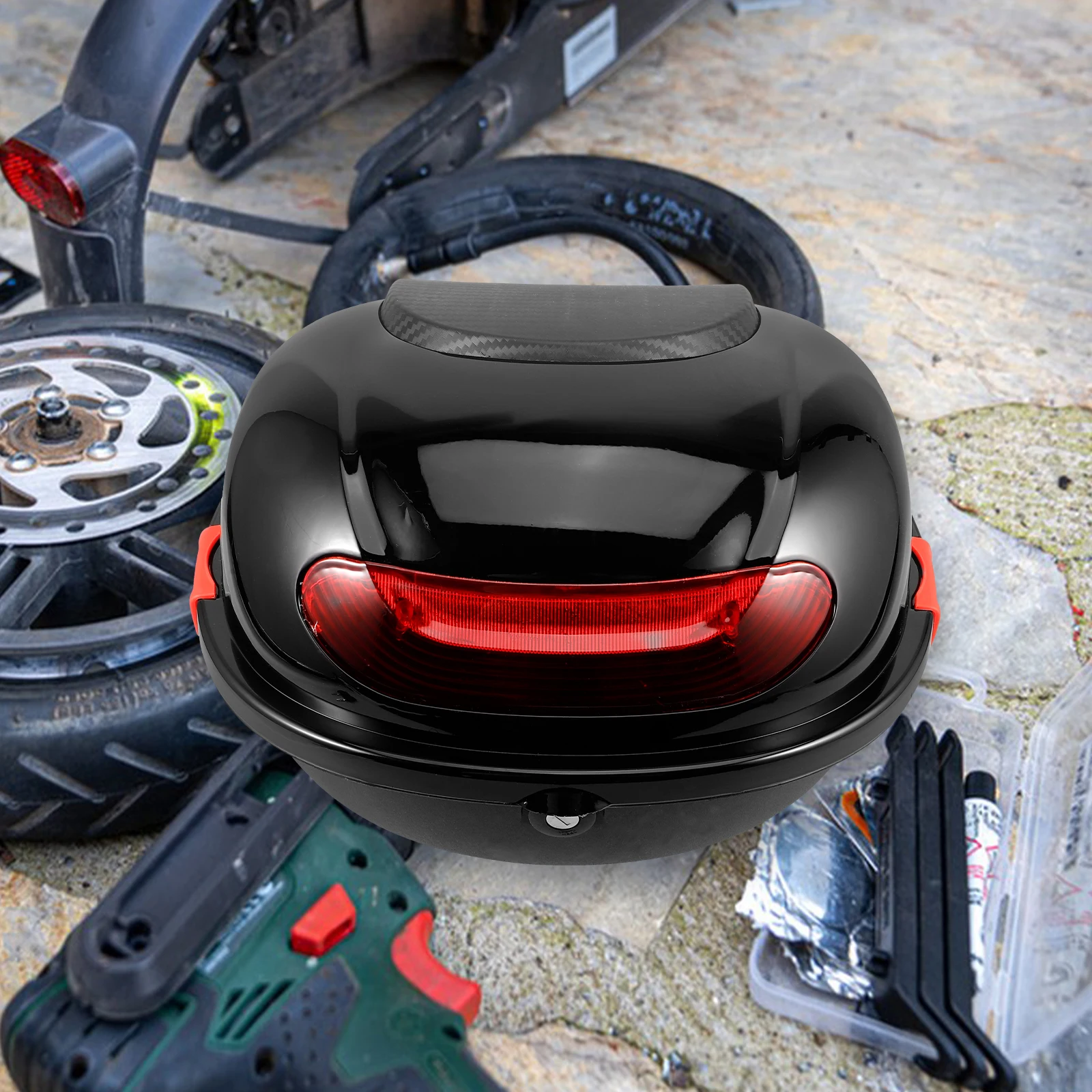 

Motorcycle Trunk Top Case Tail Box Rear Seat Storage PP Waterproof Luggage Travel Accessories Mounting Bracket Included