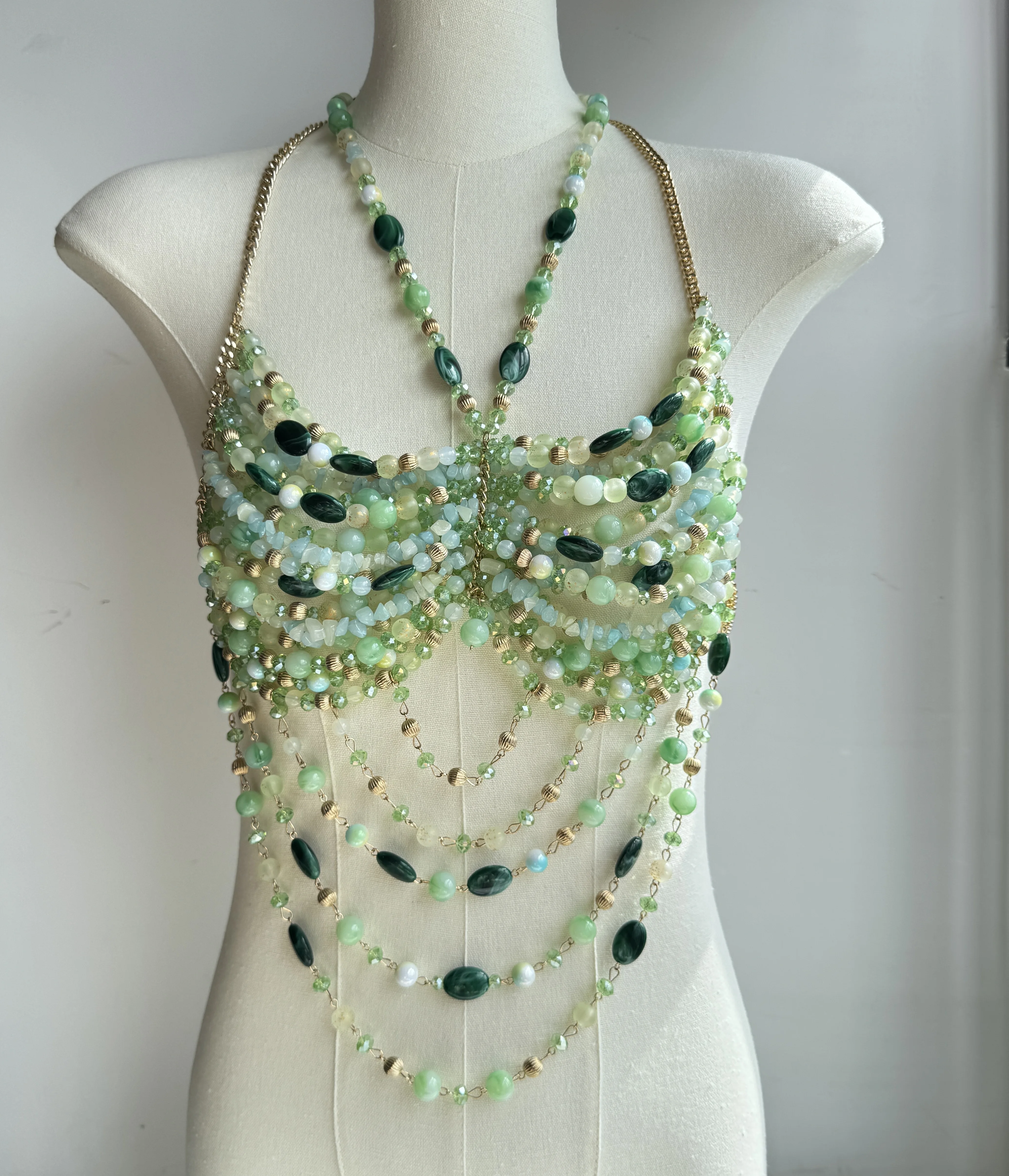 Customize Women Tops XXL SIZE Handmade Chain Beaded Tops Bikini Bra Tank Tops Beachwear Lingerie Beaded Rave Bralette Vest