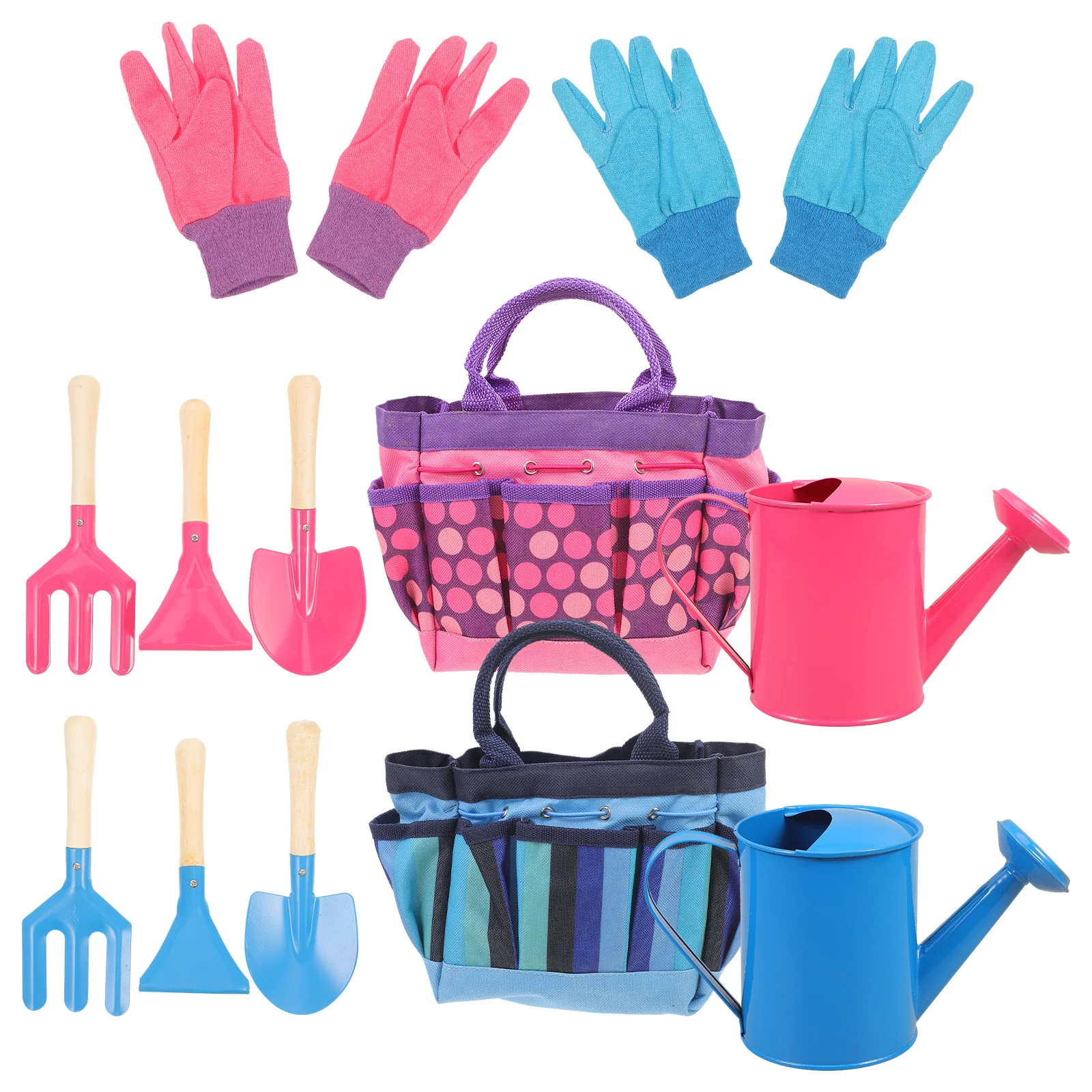 2 set Garden Tools Set For Kids Outdoor Planting Wooden Handles Safe Edges Gardening Tool Kit With Watering Can