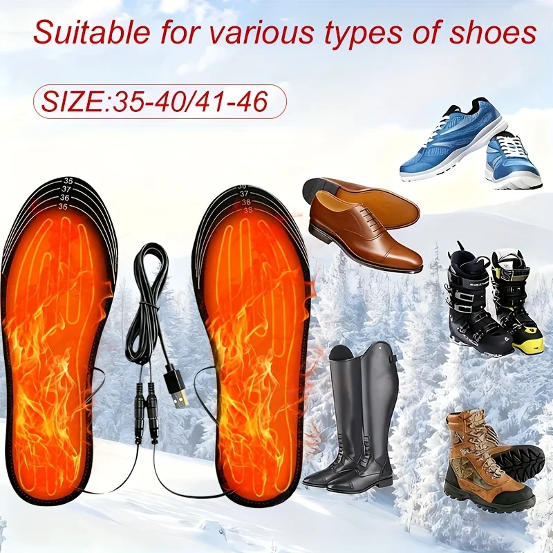 1 Pair USB Heated Shoe Insoles Electric Foot Warming Pad Feet Warmer Sock Pad Mat Winter Outdoor Sports Heating Insole Warm