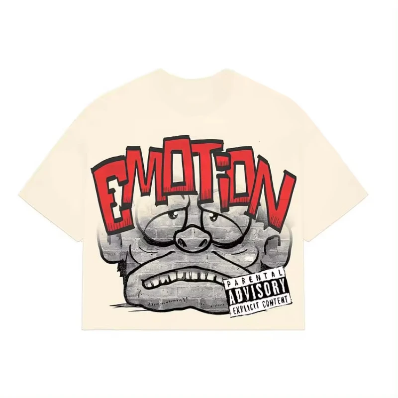 Vintage Cartoon Monster Print Cotton T-Shirt Men Y2K Summer Short Sleeves Oversize Tshirt Streetwear Women Tops