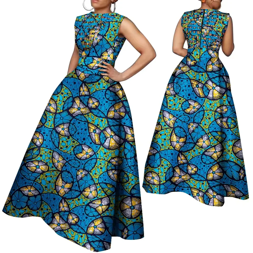 

African Evening Party Dresses for Women Dashiki Print Cotton Ladies Mermaid Party Robe Dress Hollow Out African Women Dresses