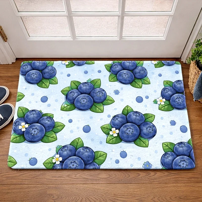 [2D Flat] Flannel Floor Mat, Blueberry Pattern Cute Doormat, Universal Indoor and Outdoor Entrance Mat, Suitable for Living Room, Bedroom, Kitchen, Bathroom