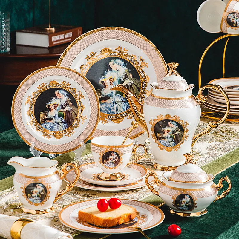 

European Bone Porcelain Coffee Set Home Western-style Flower Tea Afternoon Tea Ceramic Tea Set Cup Plate Holiday Gifts